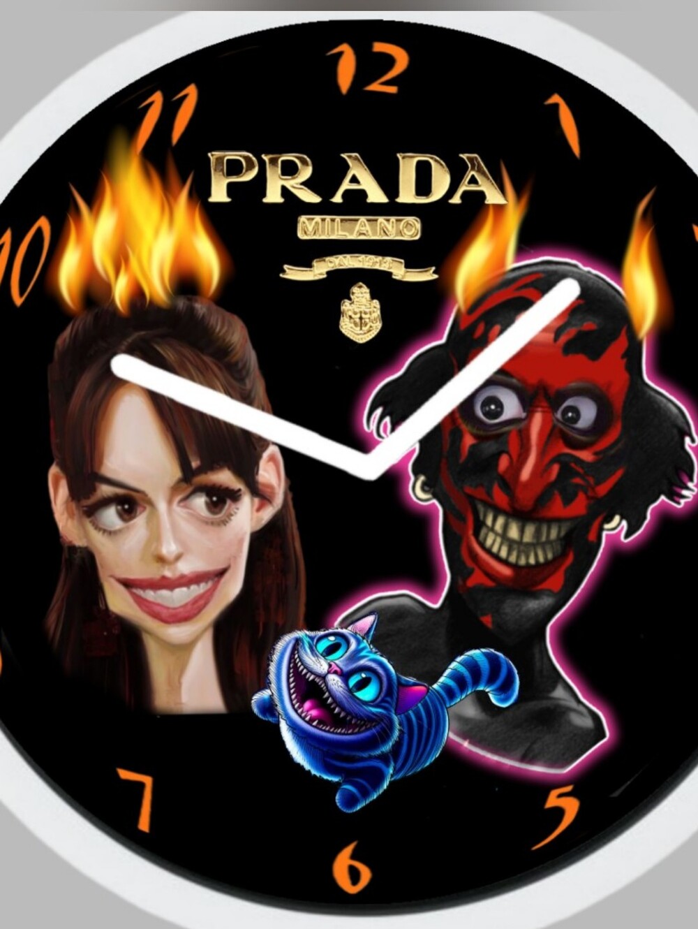 Luxury Logo Decorative Wall Clock - Black with Colorful Character Graphics